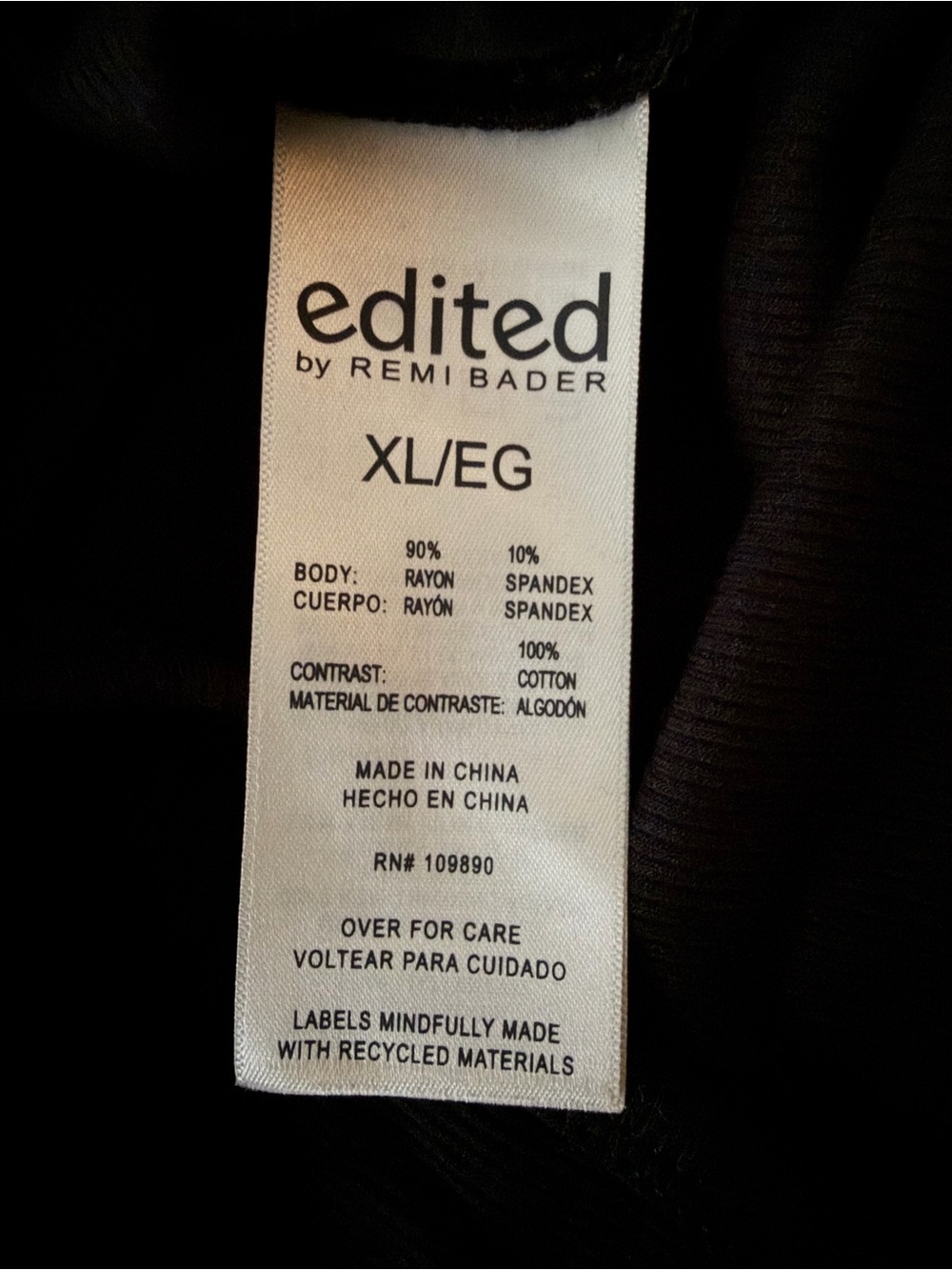 NEW Edited Black Bodysuit Long-Sleeve Ribbed Bodysuit Leotard size XL - Picture 6 of 7